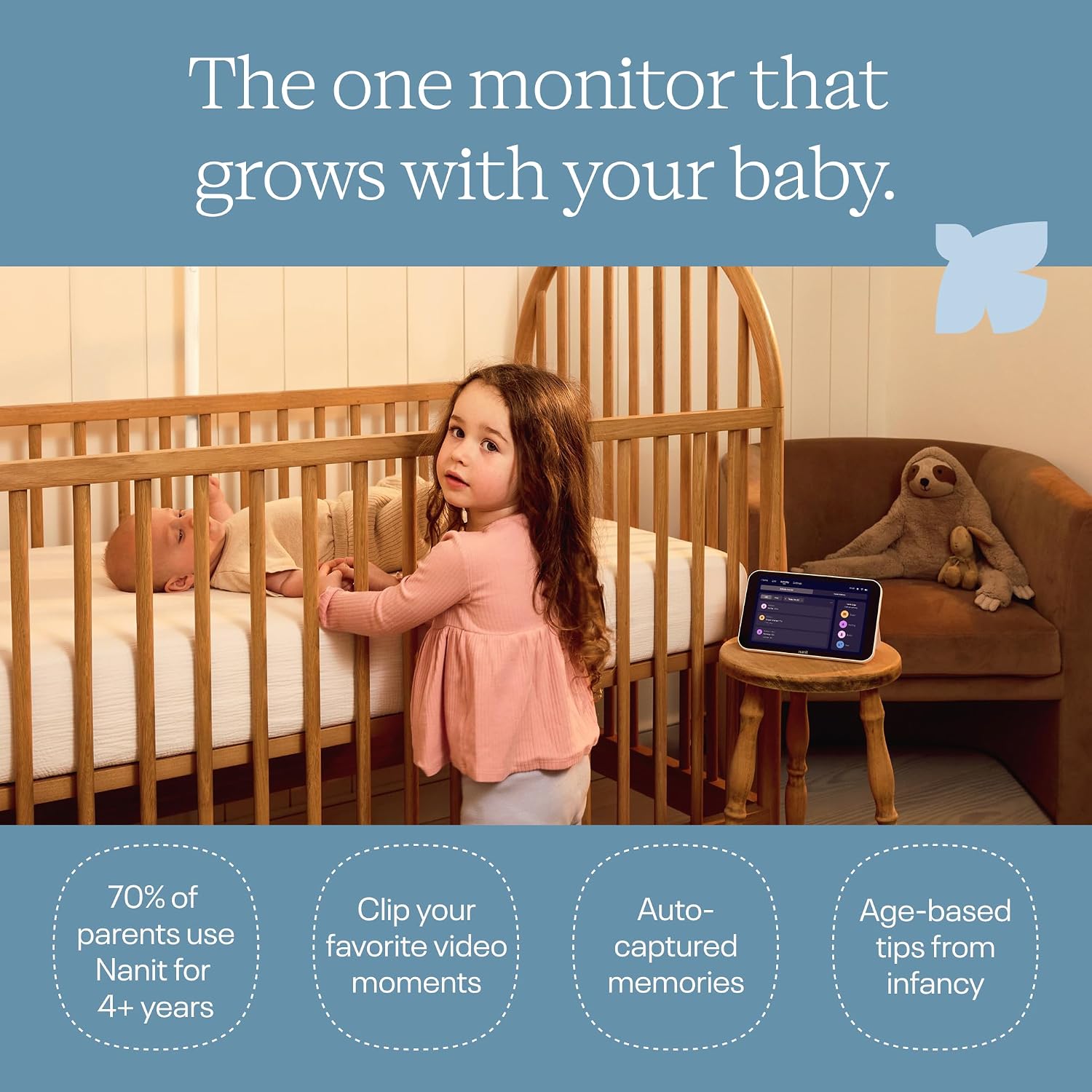 Monitor De Bebé Inteligente Con Cámara HD Y Pantalla De 8"