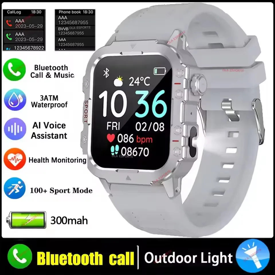 Plata 1.44 Color Reloj Inteligente Militar Hombre 3ATM con Llamadas BT