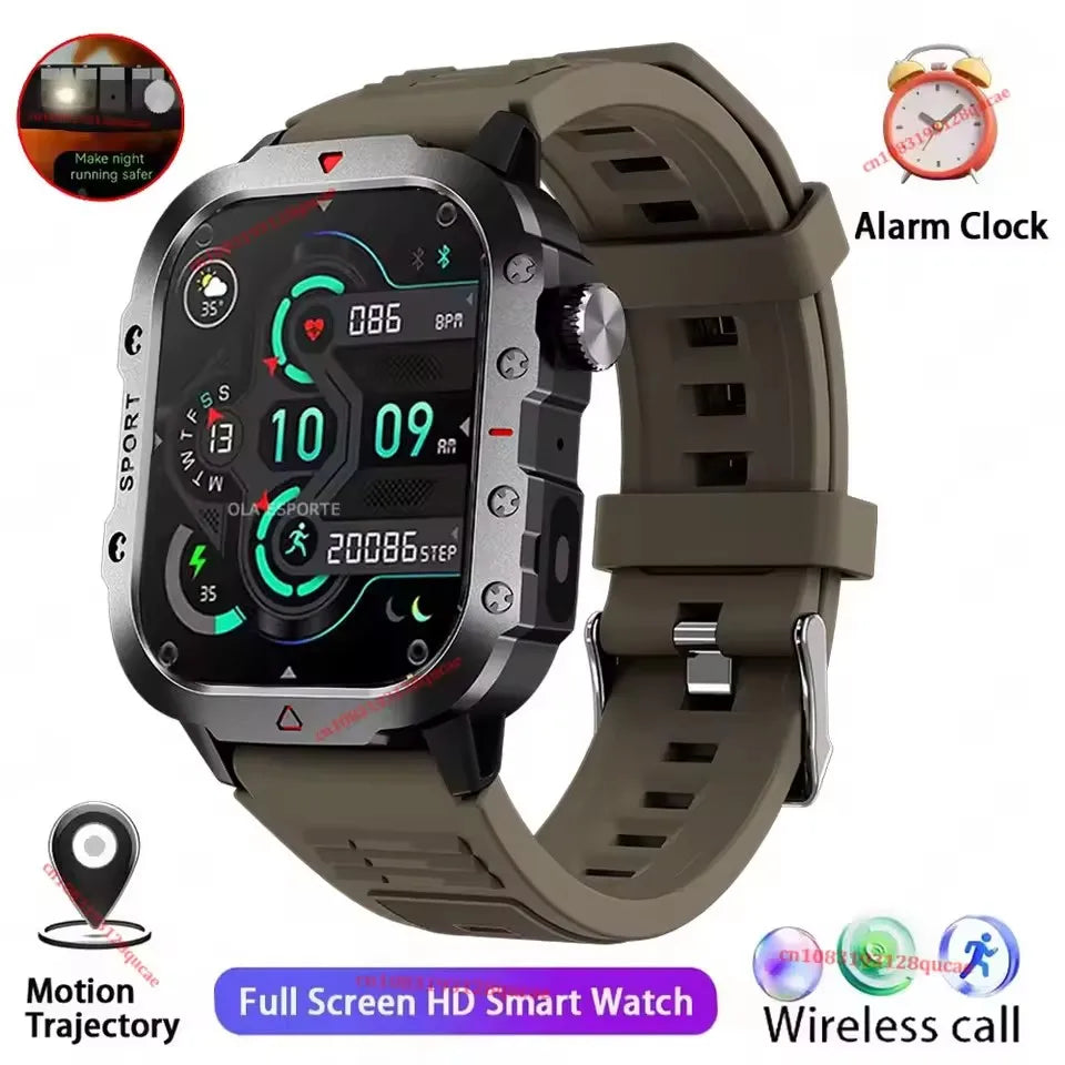 Marrón 2.01 Color Reloj Inteligente Militar Hombre 3ATM con Llamadas BT