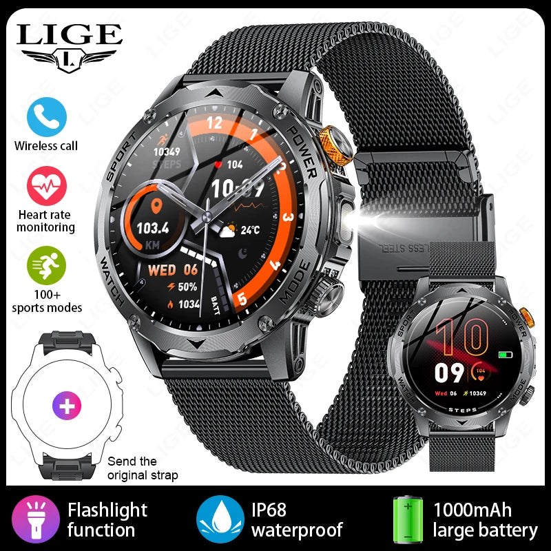cinturón de malla negro Color Reloj Inteligente Deportivo Hombre Llamadas IP68 1,7"
