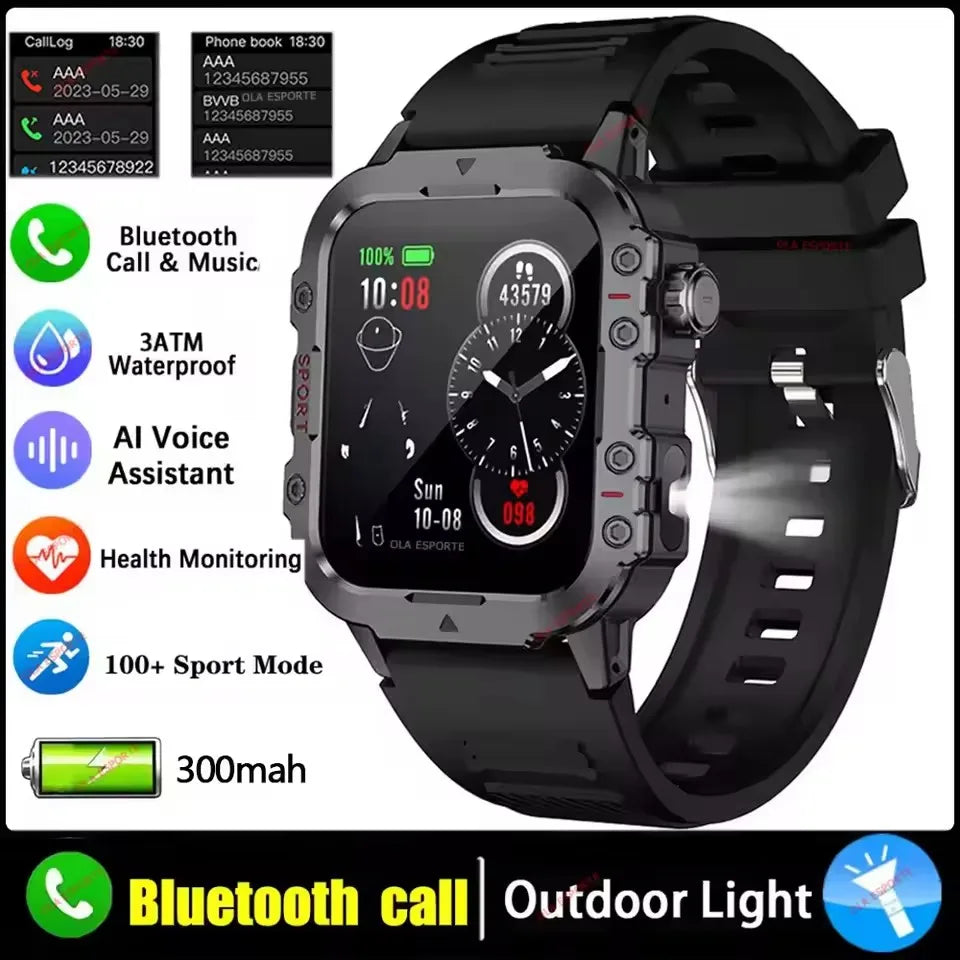 Negro 1.44 Color Reloj Inteligente Militar Hombre 3ATM con Llamadas BT