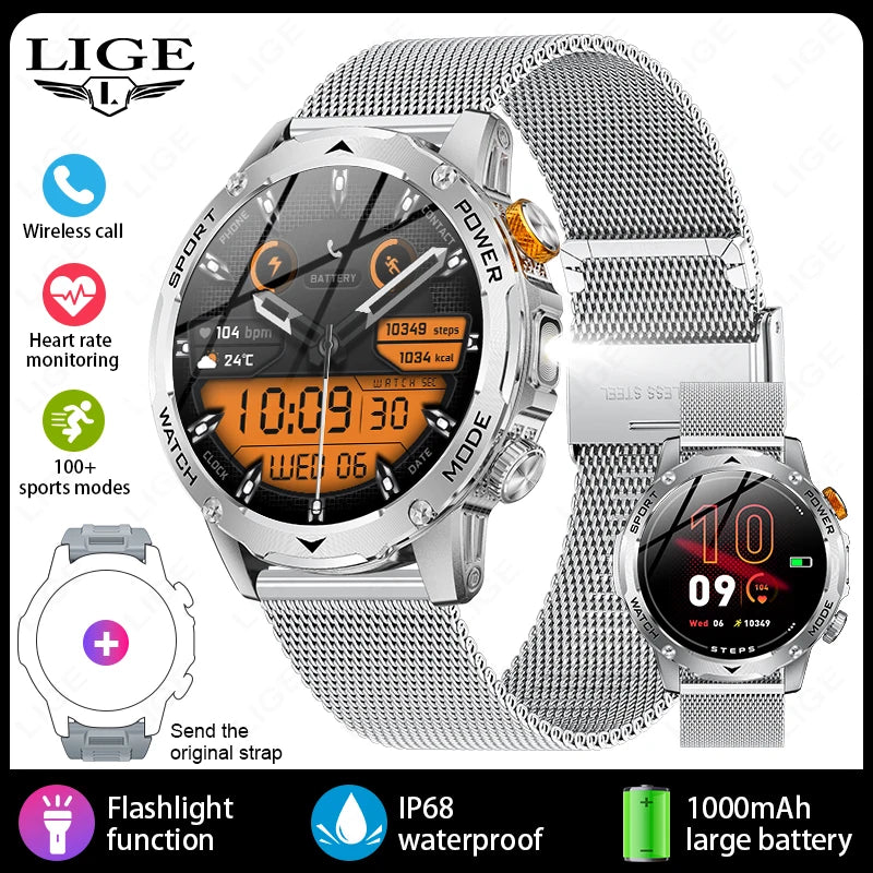 cinturón de malla plateado Color Reloj Inteligente Deportivo Hombre Llamadas IP68 1,7"
